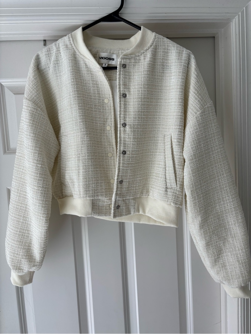 Vigoss Cream Tweed Bomber Jacket